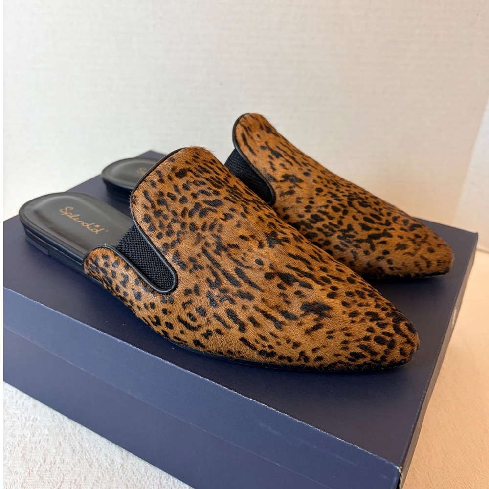 Splendid Liza Cheetah Calf Hair Slipper Mules Animal Print Pointed Toe Flats 9M